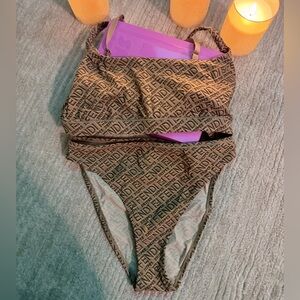 FENDI X SKIMS SCOOP NECK BRALETTE SWIM SET LOGO